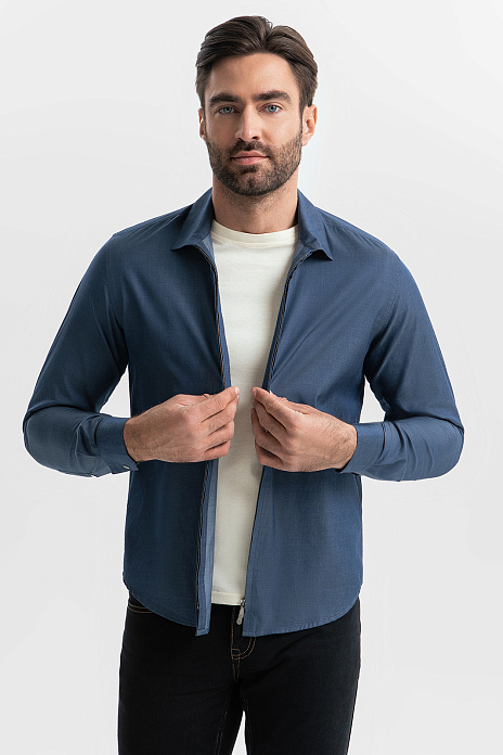 Сорочка из хлопка на молнии, цвет Синий темный