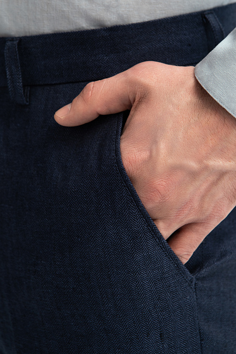 Брюки изо льна, цвет Синий темный