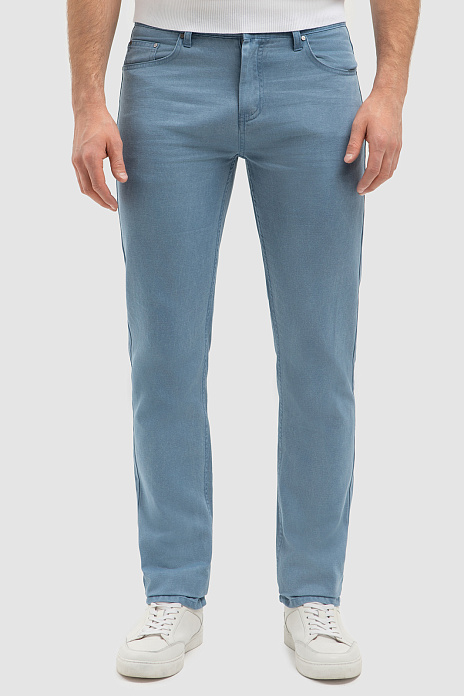Джинсы прямого силуэта с добавлением льна, цвет Голубой