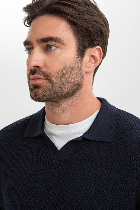 Джемпер поло из хлопка и кашемира, цвет Синий темный