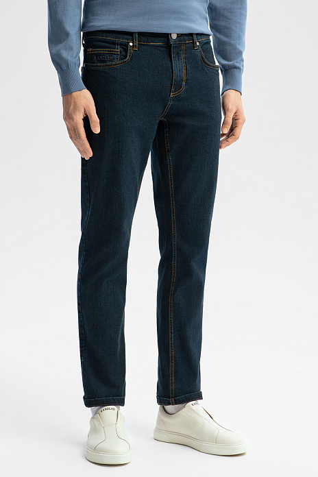 Синие джинсы прямого силуэта, цвет Синий темный