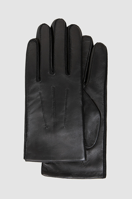 Перчатки из натуральной кожи и смесовой шерсти, цвет Черный