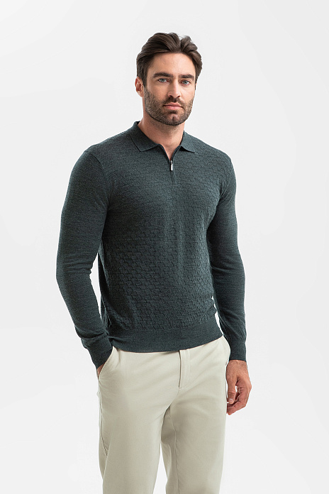 Джемпер поло из шерсти, цвет Зеленый темный