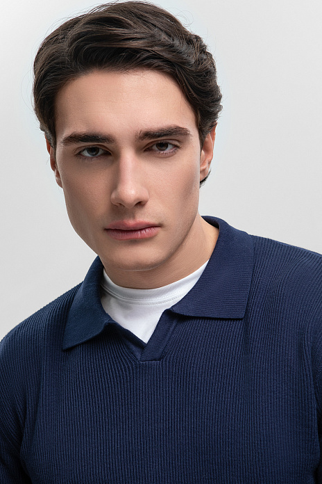 Поло из хлопка синего цвета, цвет Синий темный