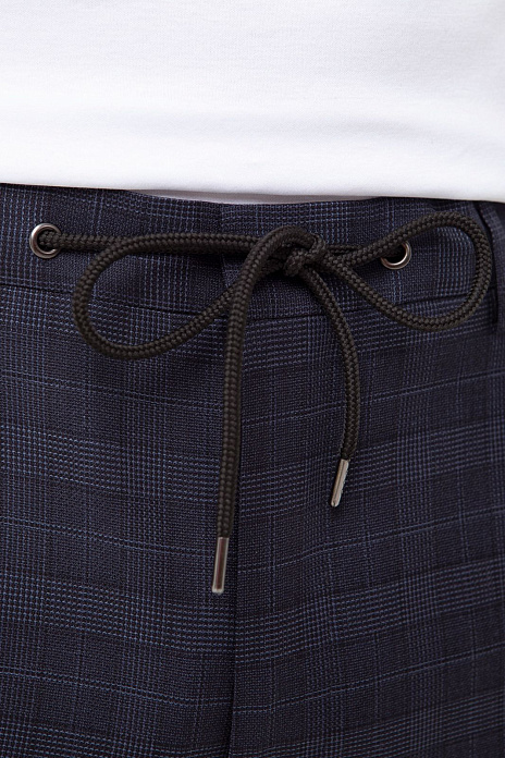 Брюки из шерсти в клетку на кулиске с водоотталкивающей обработкой, устойчивые к загрязнениям, цвет Синий
