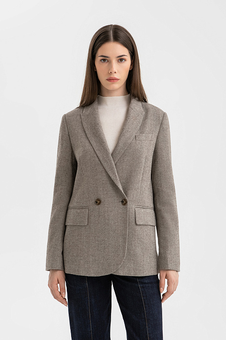 Пиджак из смесовой шерсти с узором шеврон, цвет Бежевый