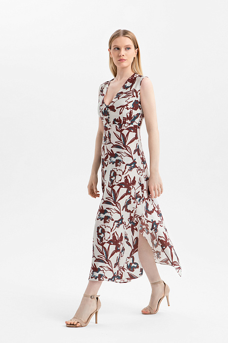 Платье с цветочным узором, цвет Бежевый