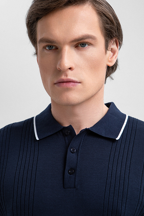 Поло из хлопка, шелка и льна, цвет Синий темный