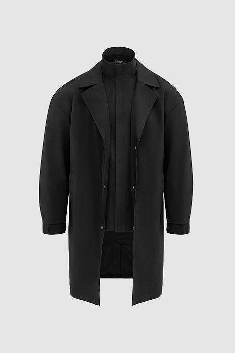 Плащ однобортный с манишкой и водоотталкивающей обработкой, цвет Черный