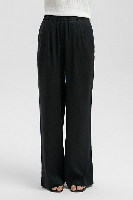 Брюки изо льна и вискозы, цвет Черный